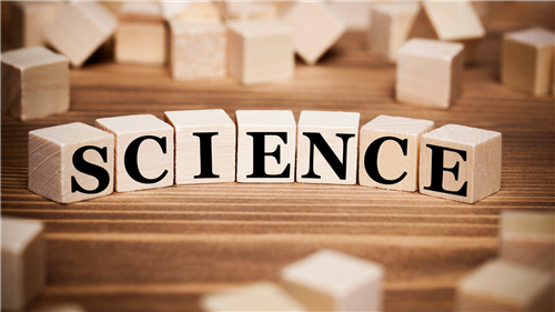 The word SCIENCE spelled out in wooden blocks